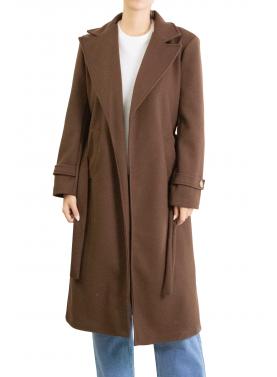 Cappotto con cinta e bottone tinta unita